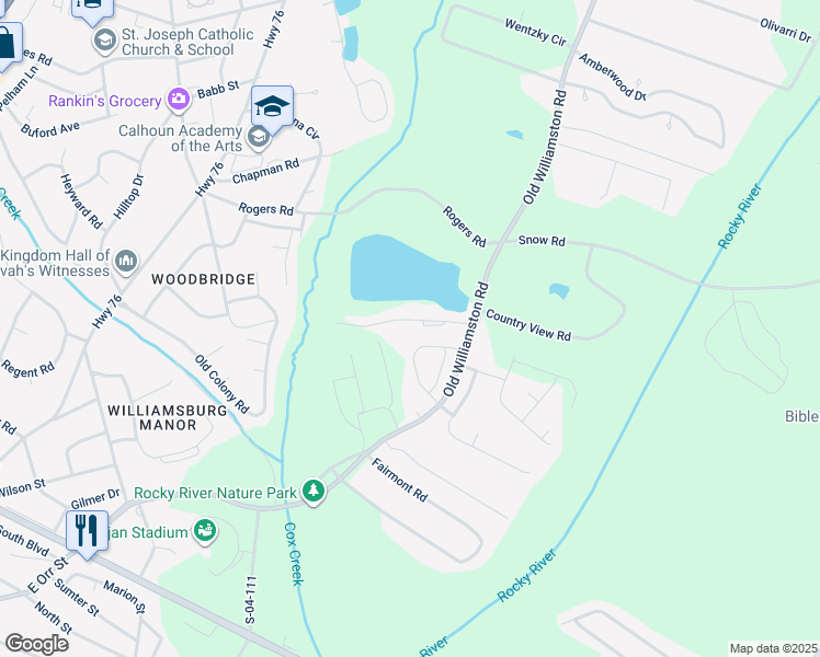 map of restaurants, bars, coffee shops, grocery stores, and more near 113 Woodland Drive in Anderson