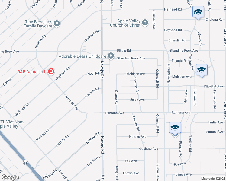 map of restaurants, bars, coffee shops, grocery stores, and more near 14660 Osage Road in Apple Valley
