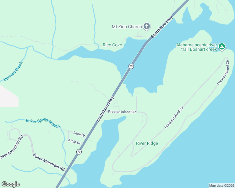 map of restaurants, bars, coffee shops, grocery stores, and more near 130 Preston Cove Road in Scottsboro