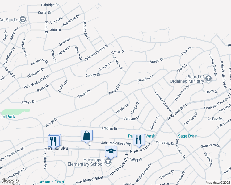 map of restaurants, bars, coffee shops, grocery stores, and more near 2980 Amigo Drive in Lake Havasu City