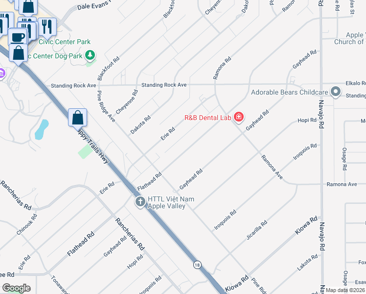 map of restaurants, bars, coffee shops, grocery stores, and more near 14637 Flathead Road in Apple Valley