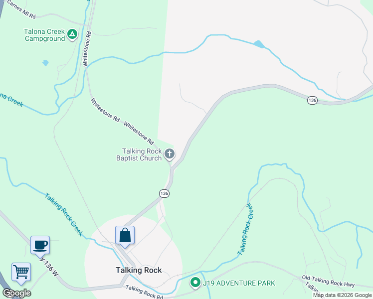 map of restaurants, bars, coffee shops, grocery stores, and more near Georgia 136 in Talking Rock