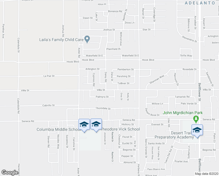 map of restaurants, bars, coffee shops, grocery stores, and more near 10704 Villa Street in Adelanto