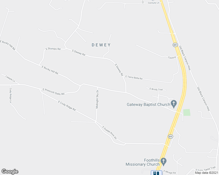 map of restaurants, bars, coffee shops, grocery stores, and more near 12376 East Prescott Dells Road in Dewey-Humboldt