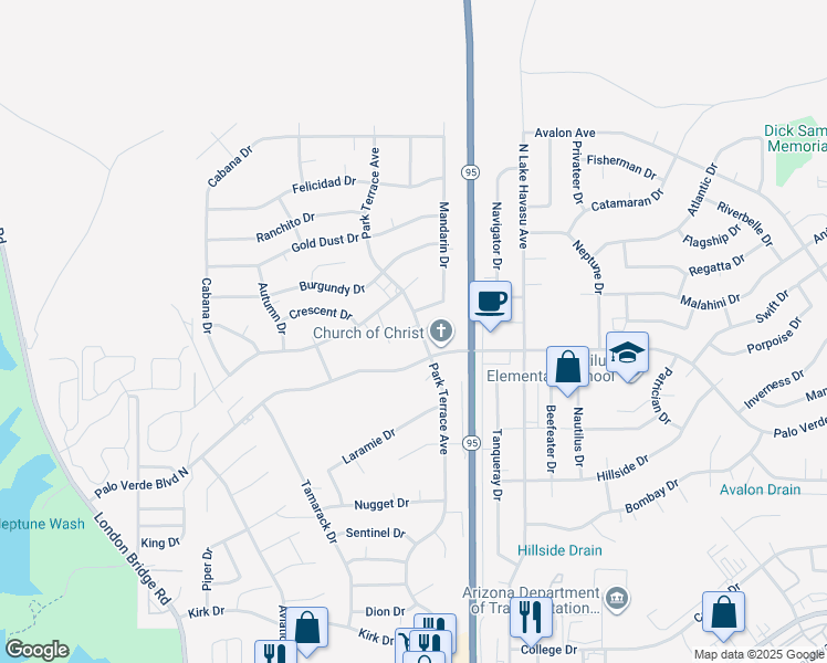map of restaurants, bars, coffee shops, grocery stores, and more near 1990 Park Terrace Place in Lake Havasu City