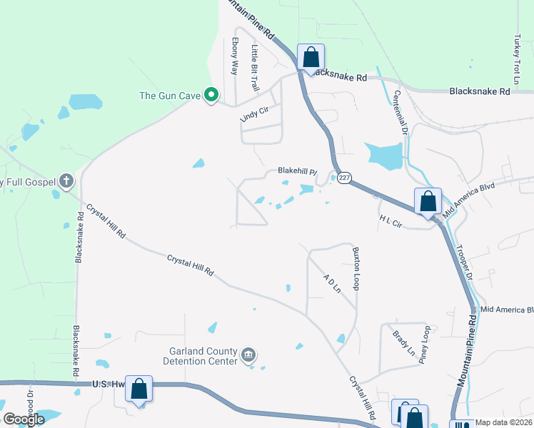 map of restaurants, bars, coffee shops, grocery stores, and more near 314 Blakehill Loop in Hot Springs