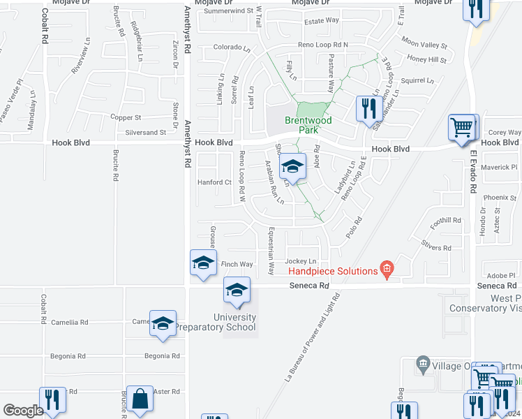 map of restaurants, bars, coffee shops, grocery stores, and more near 13898 Clydesdale Run Lane in Victorville