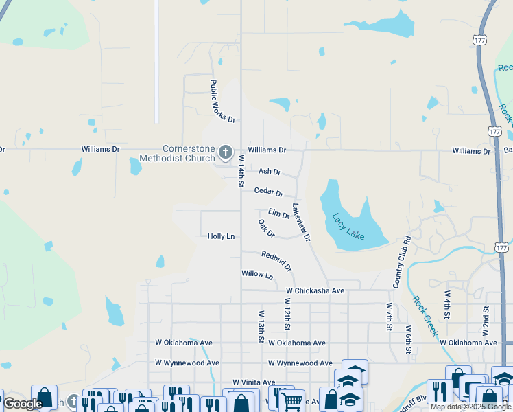 map of restaurants, bars, coffee shops, grocery stores, and more near 1020 Elm Drive in Sulphur