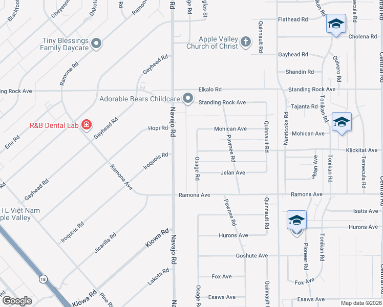 map of restaurants, bars, coffee shops, grocery stores, and more near 14660 Osage Road in Apple Valley