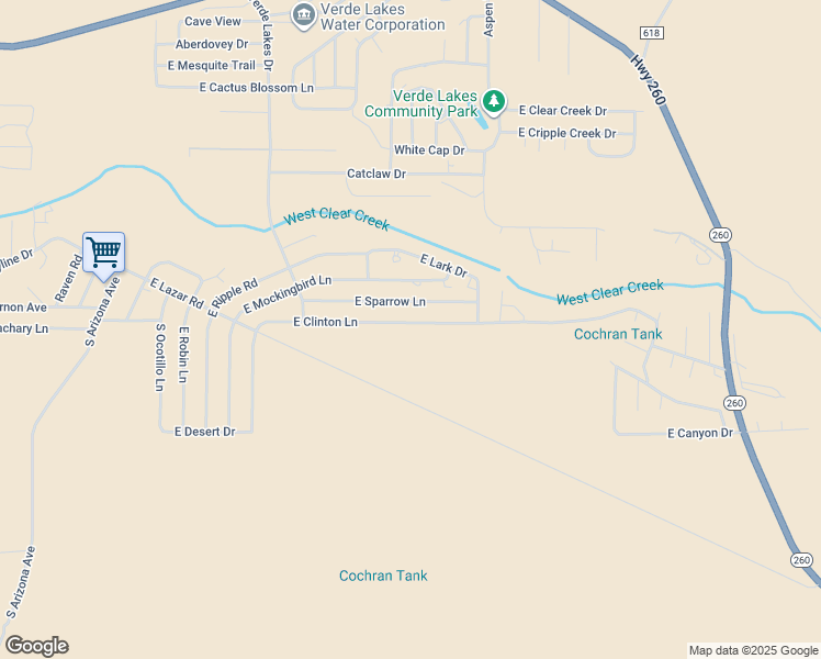 map of restaurants, bars, coffee shops, grocery stores, and more near 3815 East Clinton Lane in Camp Verde