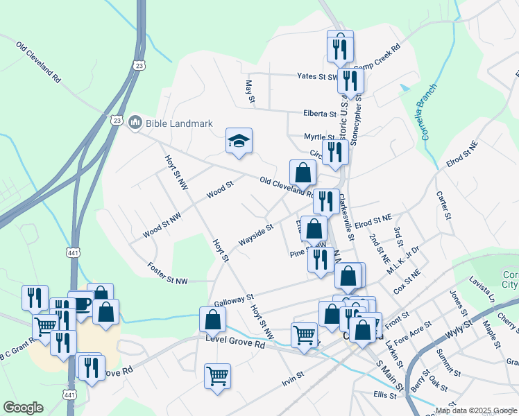 map of restaurants, bars, coffee shops, grocery stores, and more near 1934 Bea Loop Lane in Cornelia