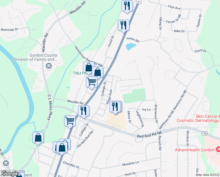 map of restaurants, bars, coffee shops, grocery stores, and more near 114 Echota 6th Street in Calhoun