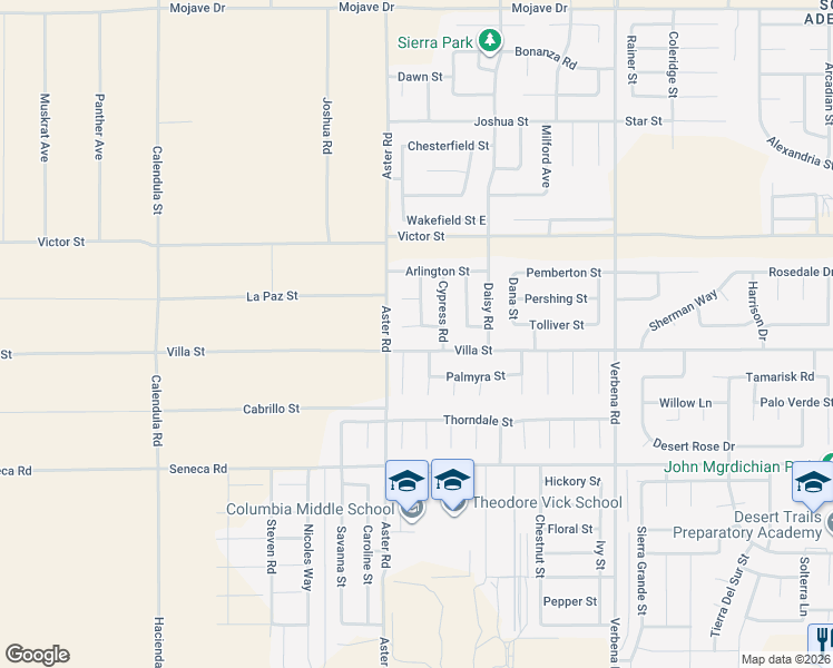 map of restaurants, bars, coffee shops, grocery stores, and more near 10553 Teakwood Way in Adelanto