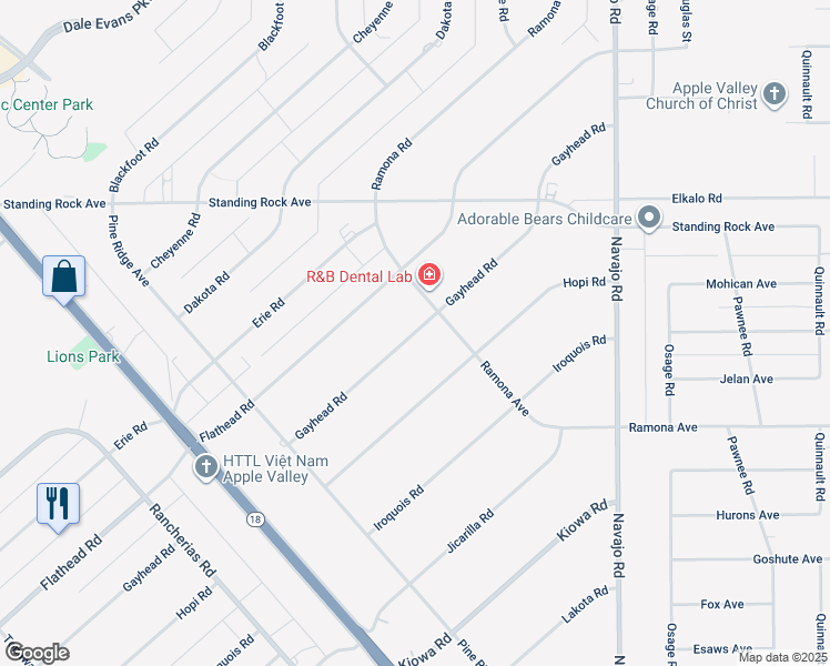 map of restaurants, bars, coffee shops, grocery stores, and more near Gayhead Road in Apple Valley