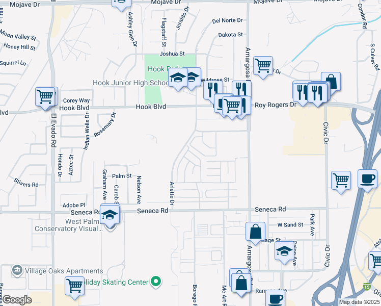 map of restaurants, bars, coffee shops, grocery stores, and more near in Victorville