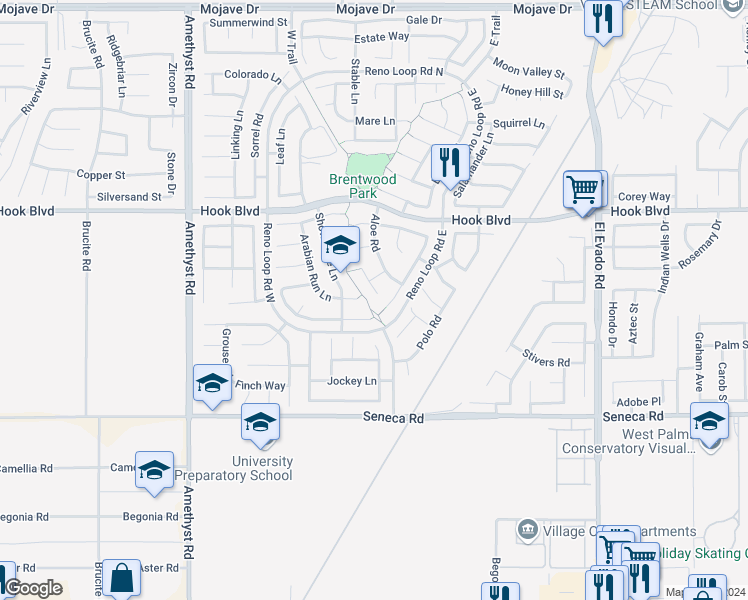 map of restaurants, bars, coffee shops, grocery stores, and more near 14742 Butterfly Court in Victorville