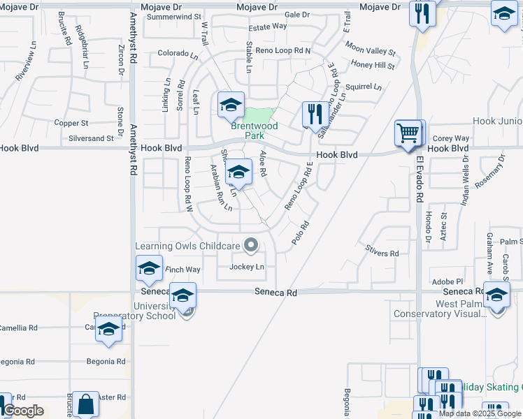 map of restaurants, bars, coffee shops, grocery stores, and more near 14742 Butterfly Court in Victorville