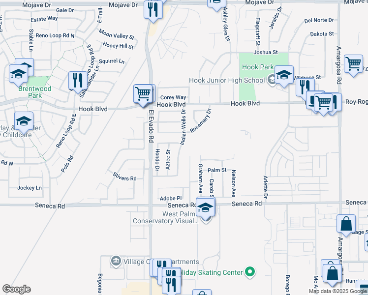 map of restaurants, bars, coffee shops, grocery stores, and more near 14731 Indian Wells Drive in Victorville