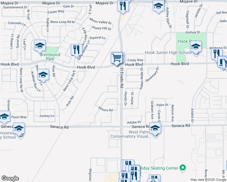 map of restaurants, bars, coffee shops, grocery stores, and more near 14444 Queen Valley Road in Victorville