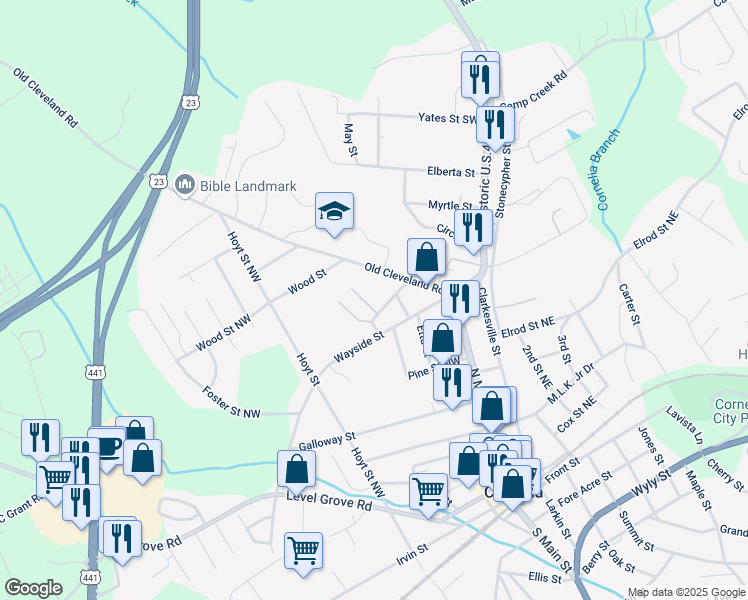 map of restaurants, bars, coffee shops, grocery stores, and more near 1934 Bea Loop Lane in Cornelia