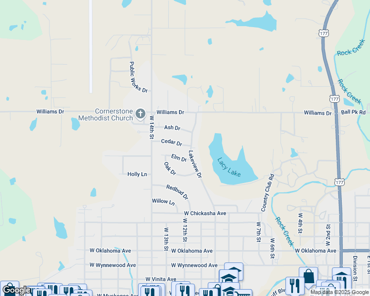 map of restaurants, bars, coffee shops, grocery stores, and more near 1010 Elm Drive in Sulphur