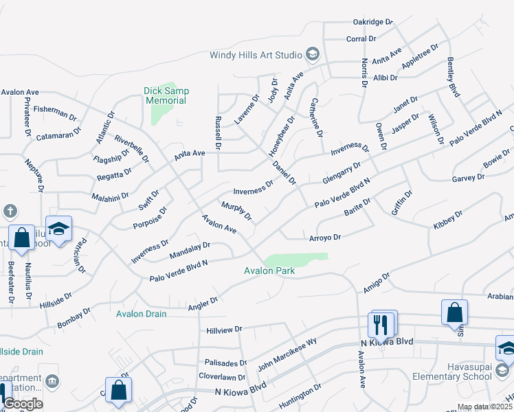 map of restaurants, bars, coffee shops, grocery stores, and more near 1420 Murphy Dr in Lake Havasu City