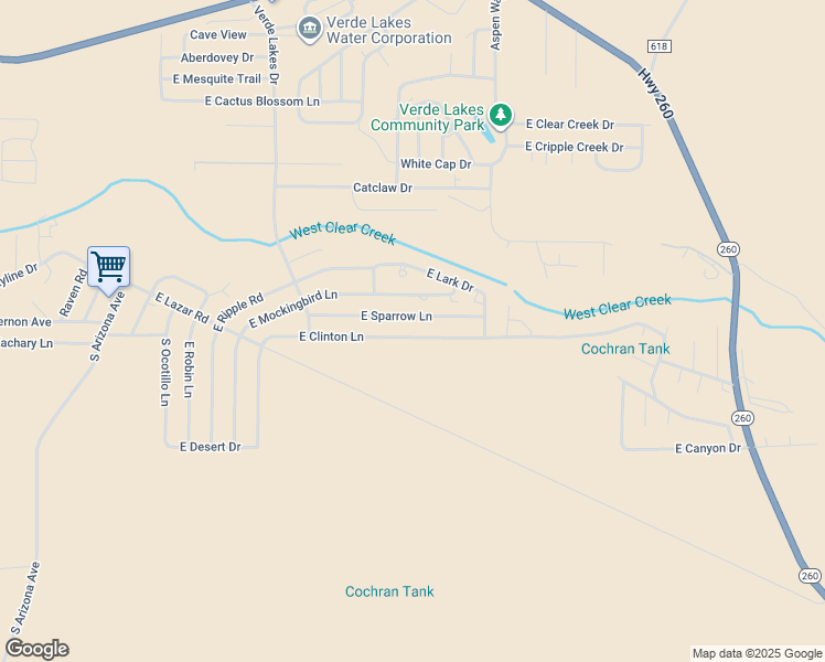 map of restaurants, bars, coffee shops, grocery stores, and more near 3815 East Clinton Lane in Camp Verde
