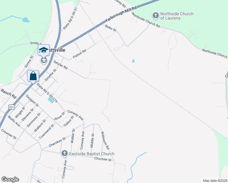 map of restaurants, bars, coffee shops, grocery stores, and more near 235 Setzler Road in Laurens