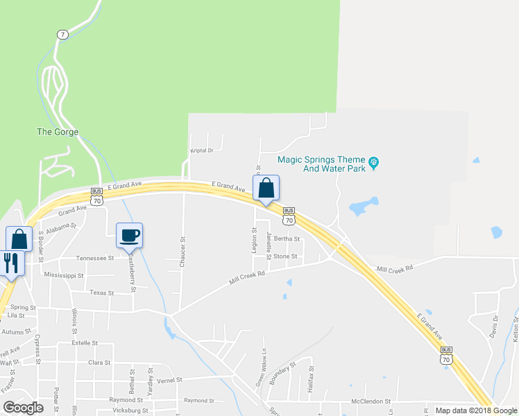 map of restaurants, bars, coffee shops, grocery stores, and more near 1600 East Grand Avenue in Hot Springs