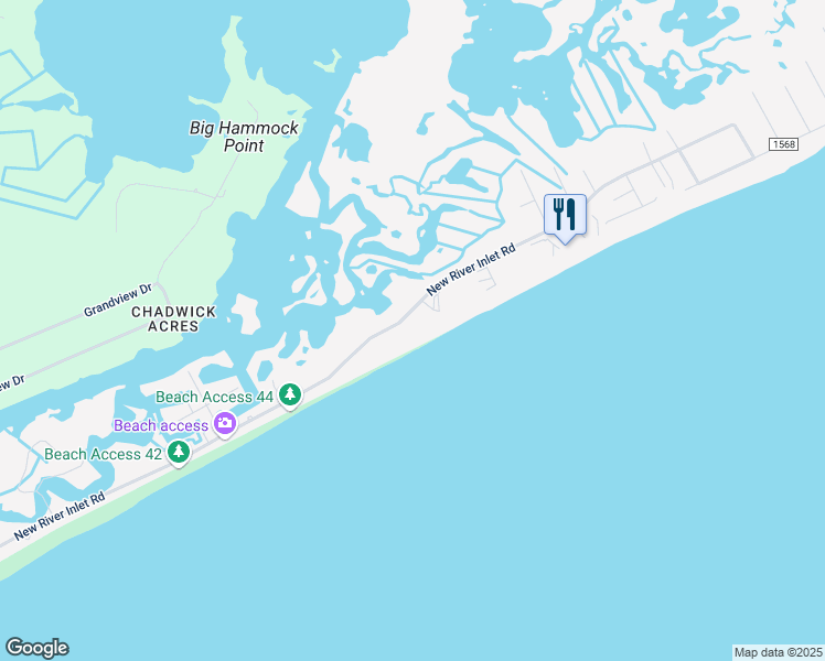 map of restaurants, bars, coffee shops, grocery stores, and more near 1840 New River Inlet Road in North Topsail Beach