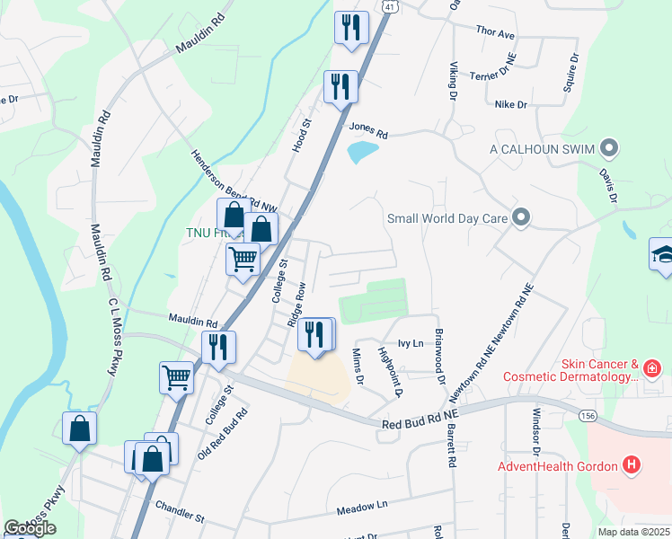 map of restaurants, bars, coffee shops, grocery stores, and more near 117 Stone Loop in Calhoun