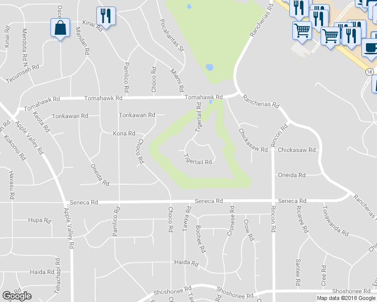 map of restaurants, bars, coffee shops, grocery stores, and more near 14695 Tigertail Road in Apple Valley