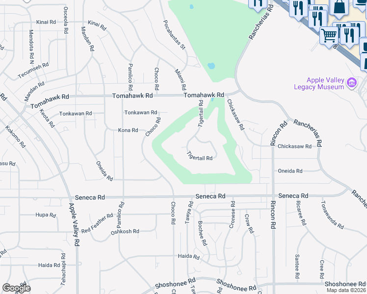 map of restaurants, bars, coffee shops, grocery stores, and more near 14698 Tigertail Road in Apple Valley