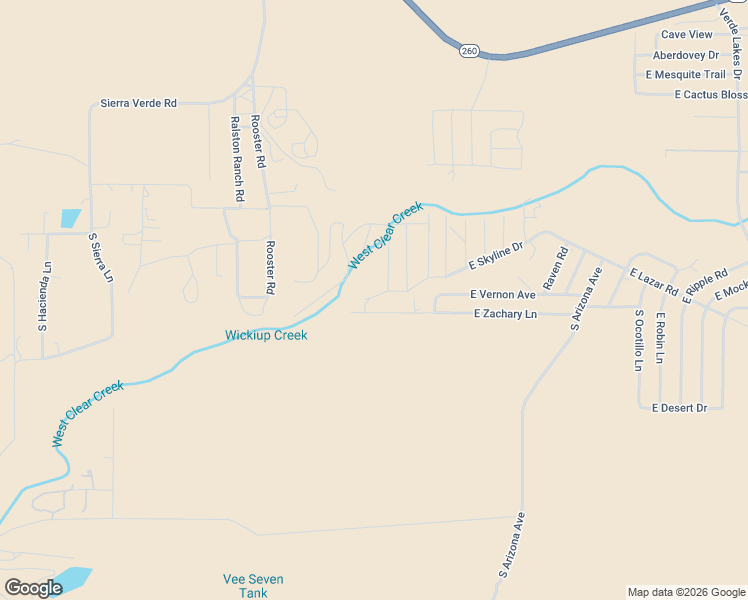 map of restaurants, bars, coffee shops, grocery stores, and more near 2620 East Zachary Lane in Camp Verde