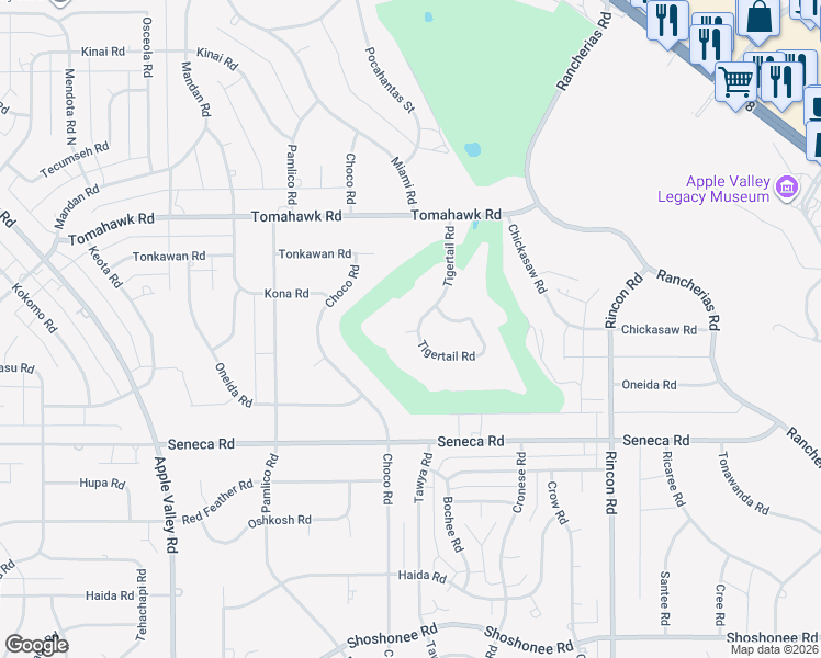 map of restaurants, bars, coffee shops, grocery stores, and more near 14698 Tigertail Road in Apple Valley
