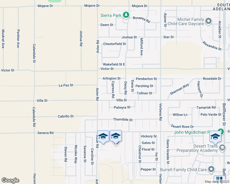 map of restaurants, bars, coffee shops, grocery stores, and more near 14755 Cypress Road in Adelanto