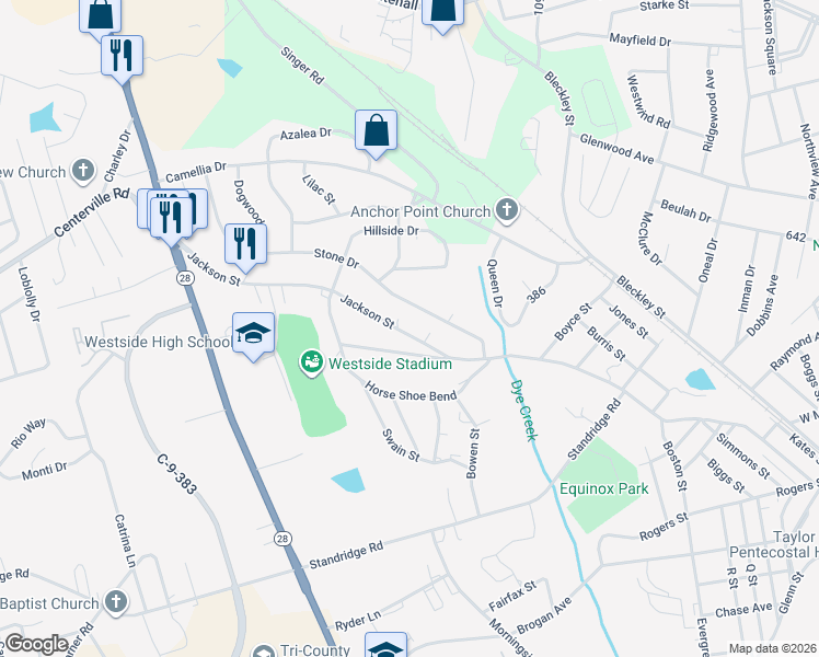 map of restaurants, bars, coffee shops, grocery stores, and more near 926 Jackson Street in Anderson