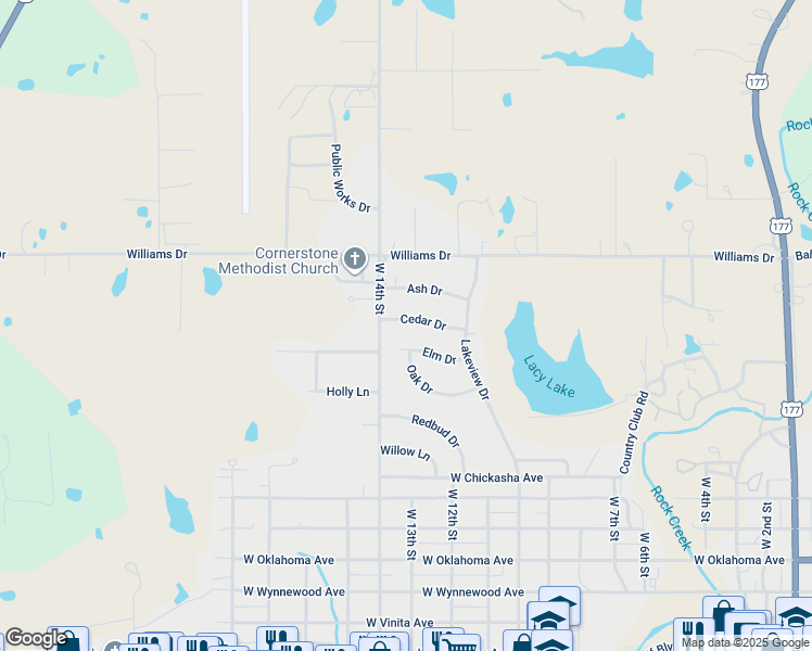 map of restaurants, bars, coffee shops, grocery stores, and more near 1020 Elm Drive in Sulphur