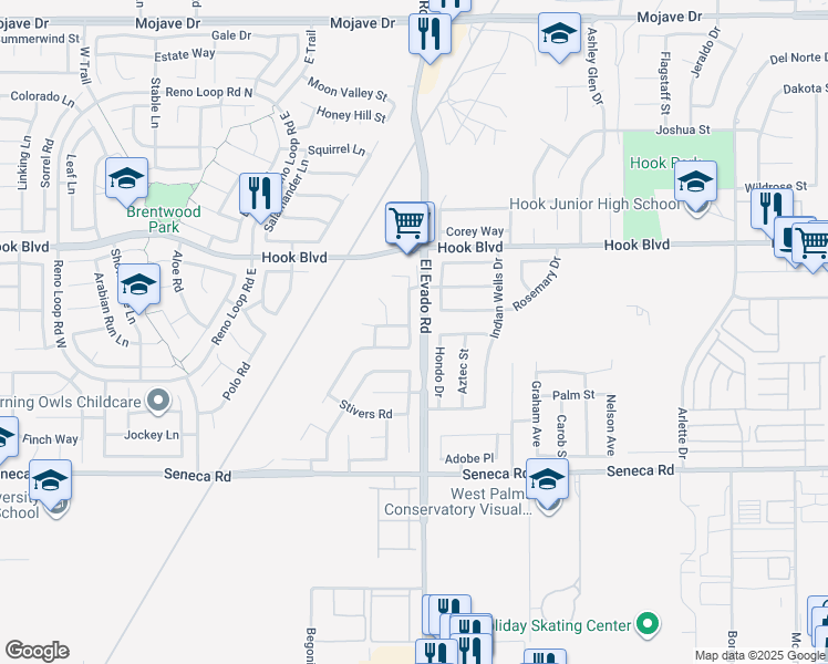 map of restaurants, bars, coffee shops, grocery stores, and more near 14710 Hondo Drive in Victorville