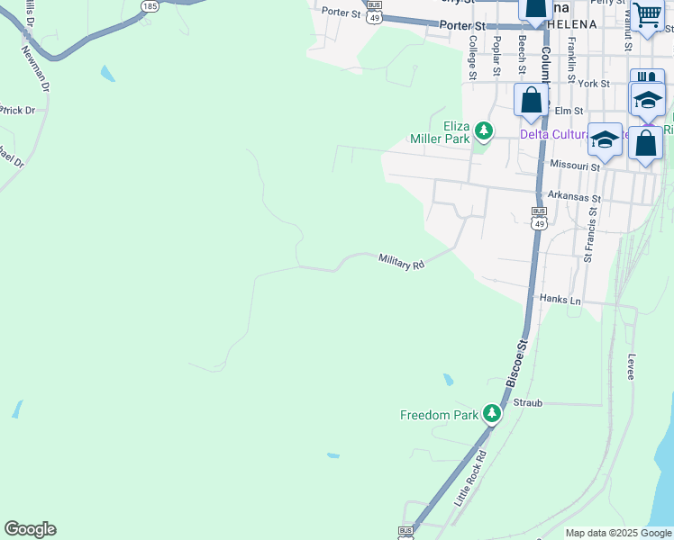 map of restaurants, bars, coffee shops, grocery stores, and more near Military Road in Helena-West Helena