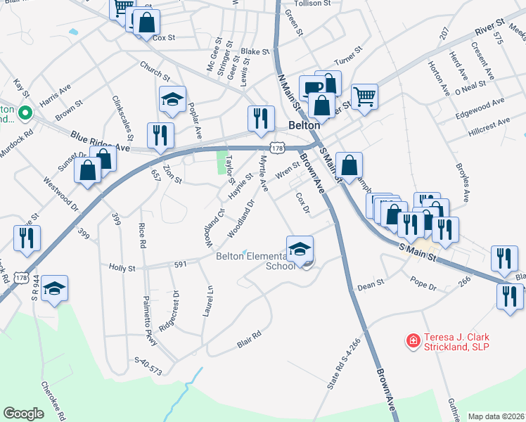 map of restaurants, bars, coffee shops, grocery stores, and more near 5 Myrtle Avenue in Belton
