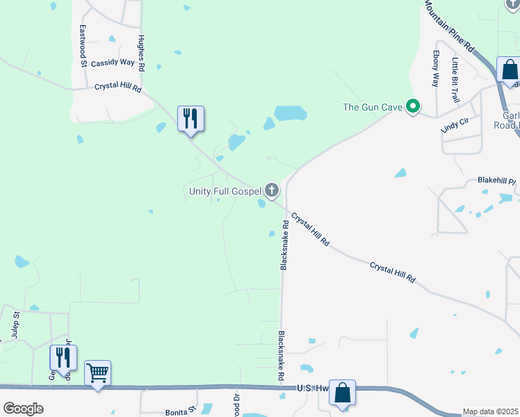 map of restaurants, bars, coffee shops, grocery stores, and more near 631 Crystal Hill Road in Hot Springs