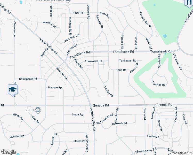 map of restaurants, bars, coffee shops, grocery stores, and more near 19345 Oneida Road in Apple Valley