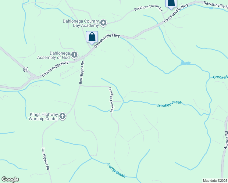 map of restaurants, bars, coffee shops, grocery stores, and more near 293 Crooked Creek Drive in Dahlonega