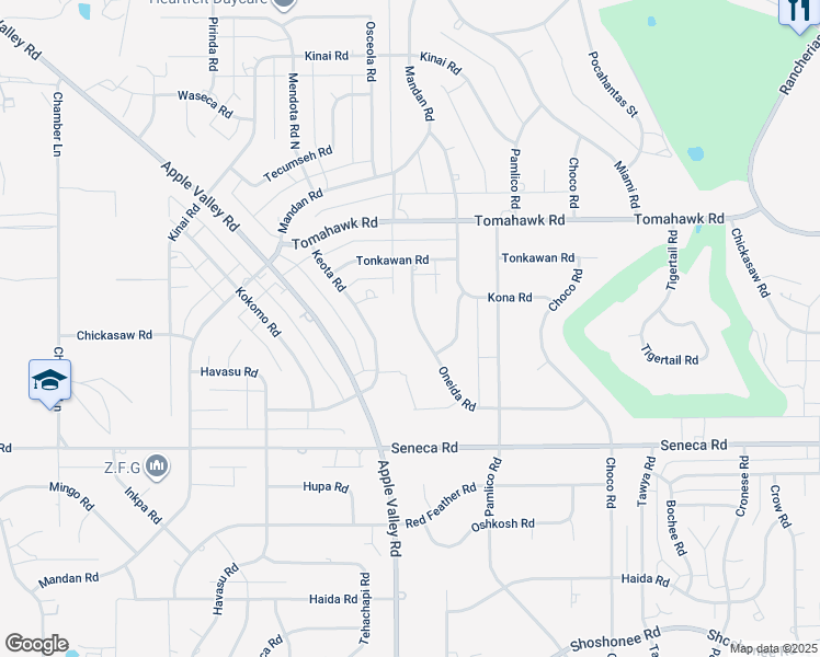 map of restaurants, bars, coffee shops, grocery stores, and more near 19345 Oneida Road in Apple Valley