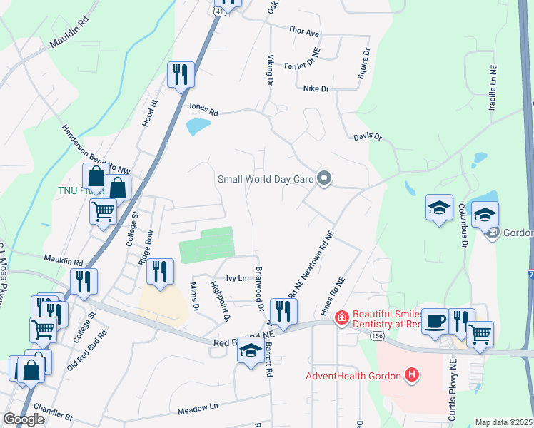 map of restaurants, bars, coffee shops, grocery stores, and more near 265 Mount Vernon Drive in Calhoun