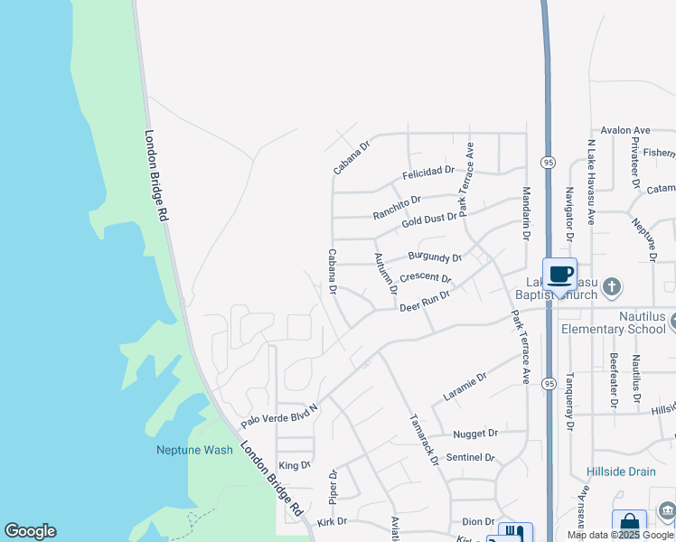 map of restaurants, bars, coffee shops, grocery stores, and more near 1621 Cabana Dr in Lake Havasu City