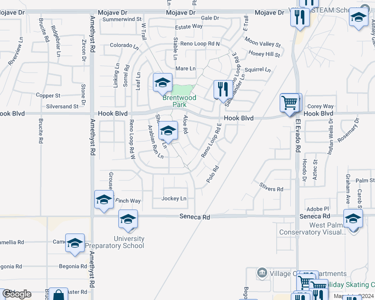map of restaurants, bars, coffee shops, grocery stores, and more near 14765 Butterfly Court in Victorville