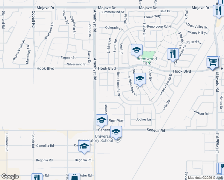 map of restaurants, bars, coffee shops, grocery stores, and more near 14756 Coachman Road in Victorville