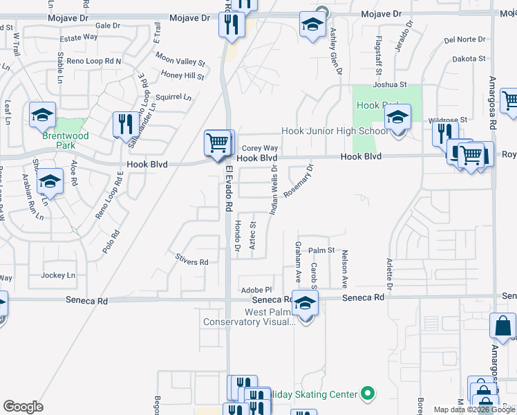 map of restaurants, bars, coffee shops, grocery stores, and more near 14580 Phoenix Street in Victorville